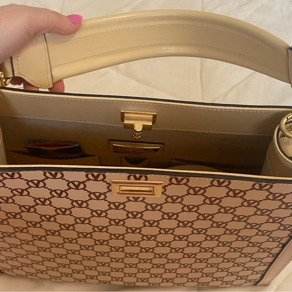Valentino By Mario Valentino Cream and Brown Shoulder Bag